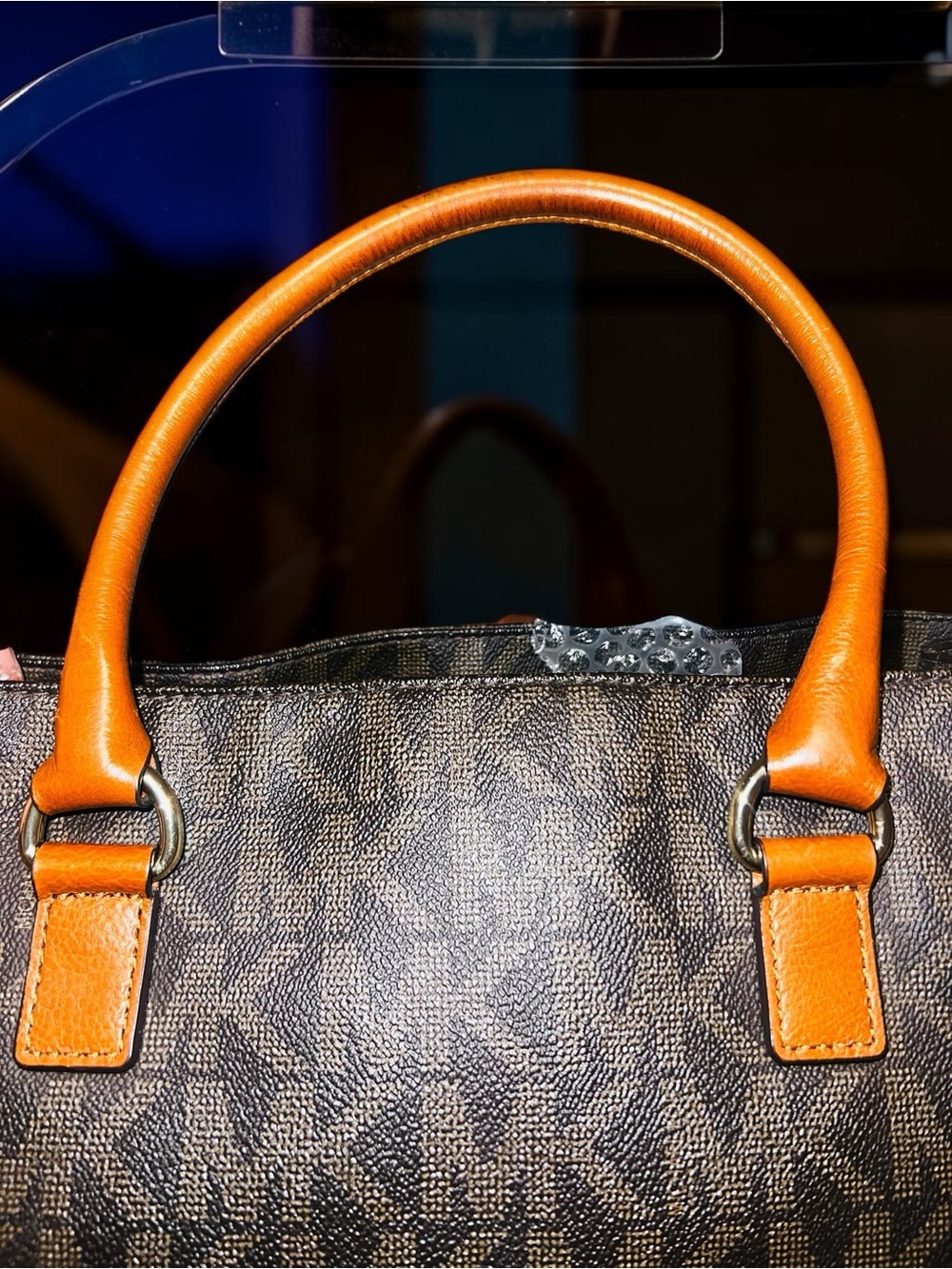 Michael Kors Hamilton Signature Logo Large Tote Bag Brown Tan Gold Like New - Picture 13 of 15